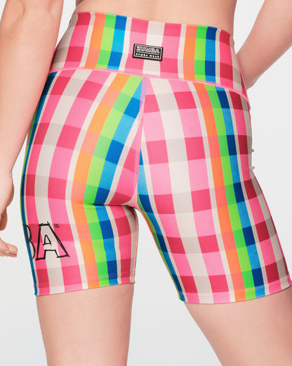 Zumba Plaid Pop High Waisted Biker Shorts