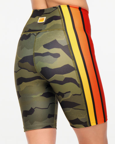 Zumba Explore High Waisted Biker Shorts - Olive Expedition