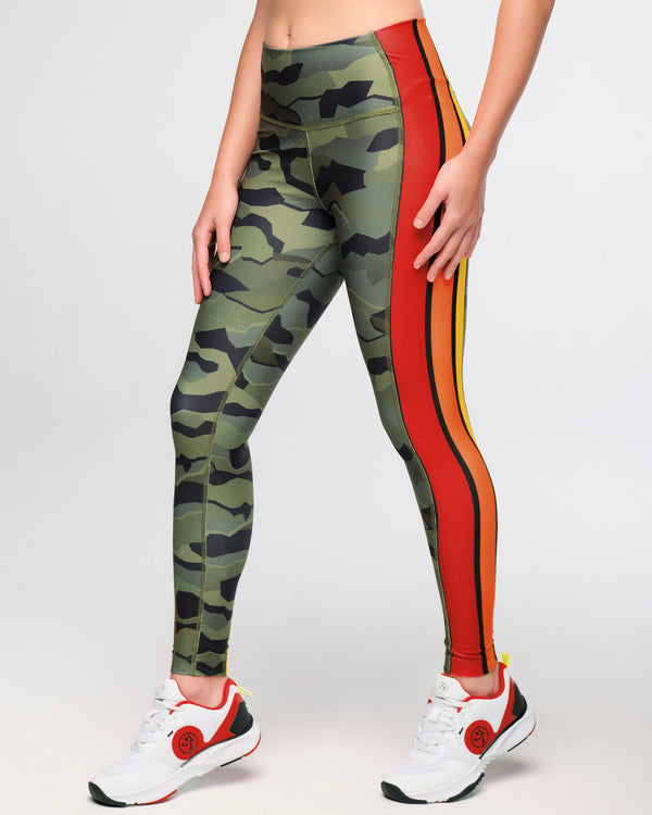 Zumba Explore High Waisted Ankle Leggings With Side Panels - Olive Expedition