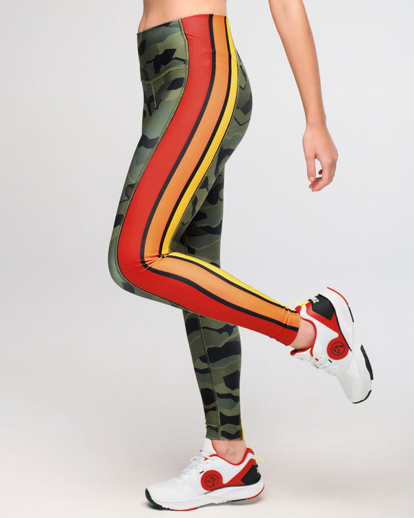 Zumba Explore High Waisted Ankle Leggings With Side Panels - Olive Expedition