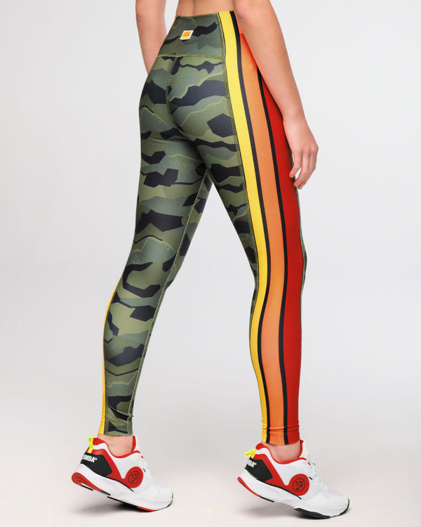 Zumba Explore High Waisted Ankle Leggings With Side Panels - Olive Expedition