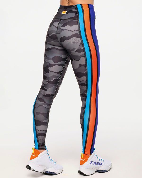 Zumba Explore High Waisted Ankle Leggings With Side Panels - Gray Expedition