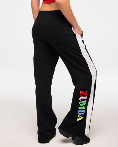 Zumba Wide Leg Sweatpants With Side Panel and Logo