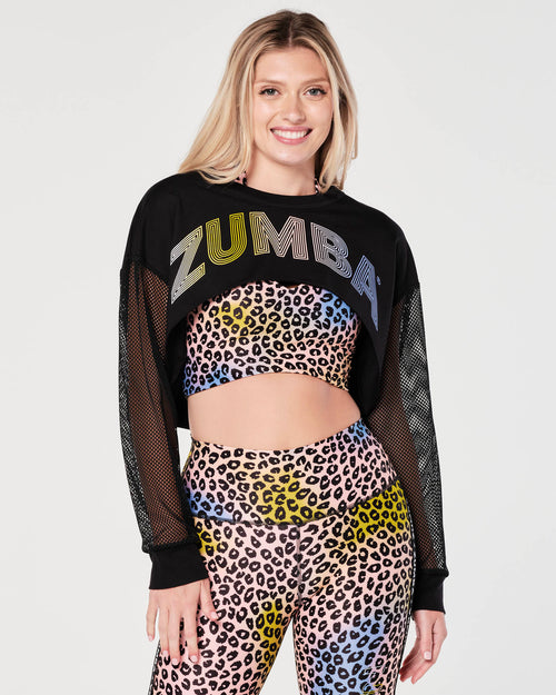 Zumba The World Is Our Dance Floor Crop Top - Oatmeal / Black