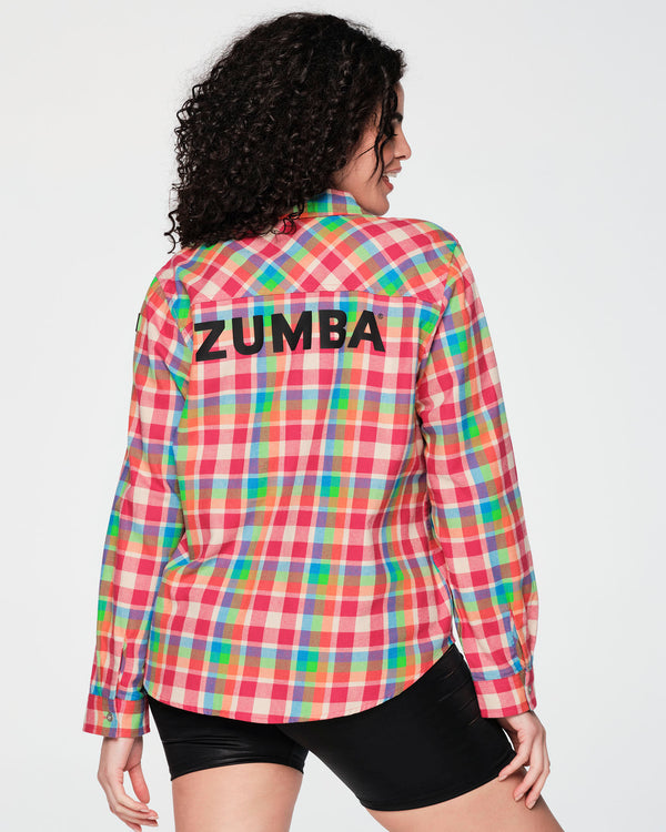 Zumba Plaid Pop Button Down