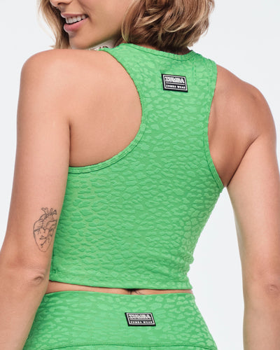 Funscape High Neck Mid Crop Tank - Green