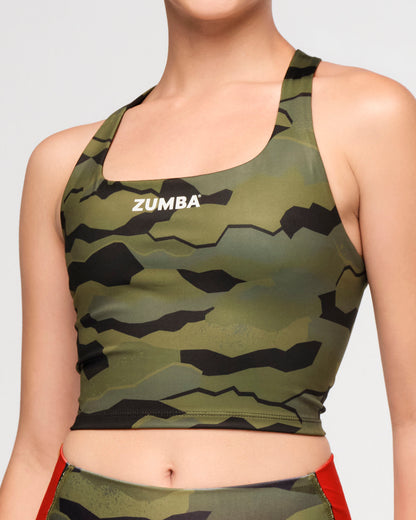 Zumba Explore Square Neck Tank Bra - Olive Expedition