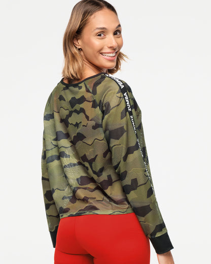 Zumba Explore Raglan Mesh Pullover - Olive Expedition