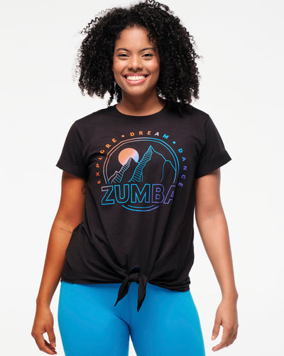 Zumba Explore Tie Front Short Sleeve Top - Bold Black