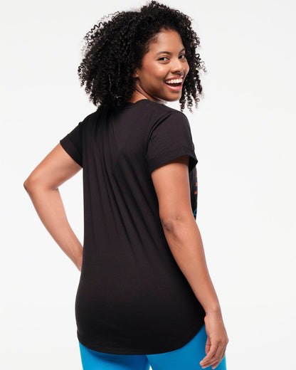 Zumba Explore Tie Front Short Sleeve Top - Bold Black