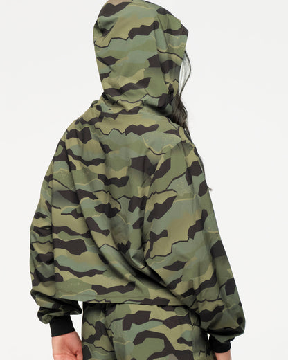 Zumba Explore Crop Woven Zip-Up Hoodie - Olive Expedition