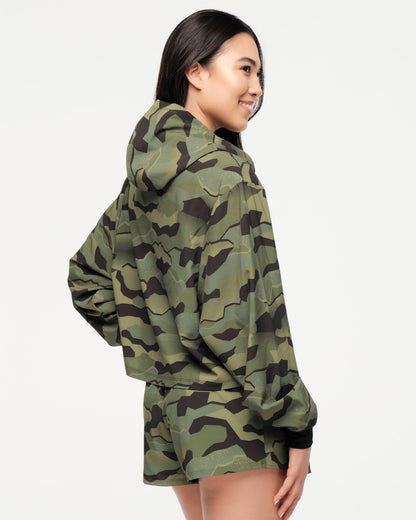 Zumba Explore Crop Woven Zip-Up Hoodie - Olive Expedition