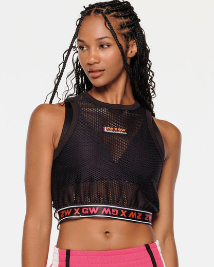 ZW X GW Crop Mesh Tank With Elastic Waistband