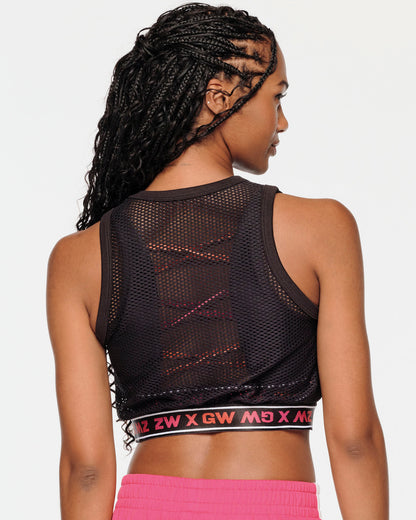 ZW X GW Crop Mesh Tank With Elastic Waistband