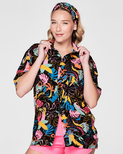 Zumba Palm Party Short Sleeve Button Up