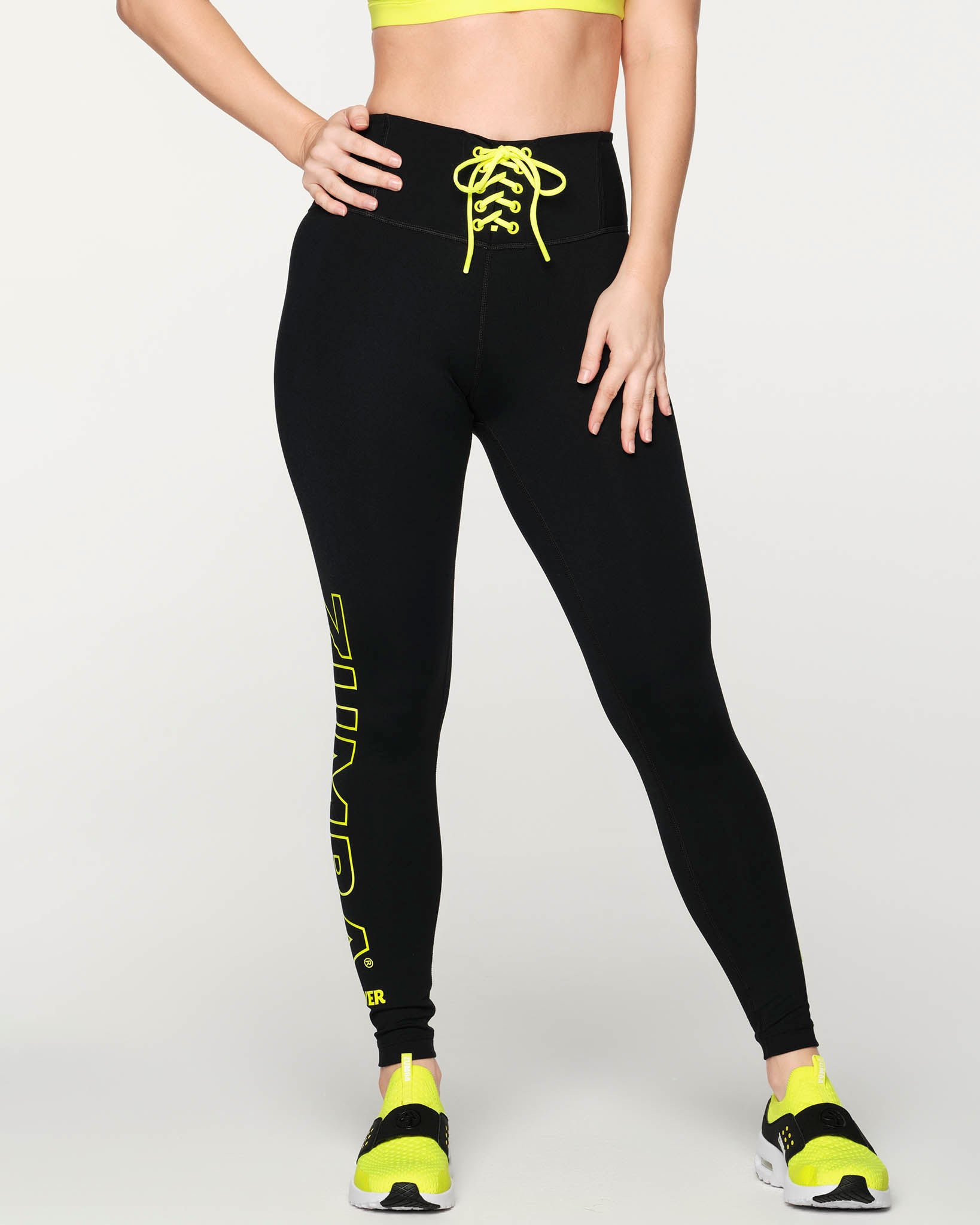 Retro Zumba High Waist Lace-Up Leggings: Functional lace-up